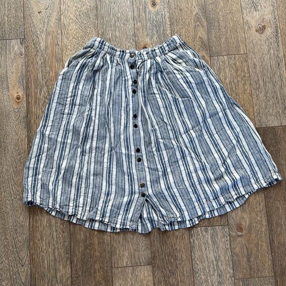 Blue & Off White Striped Linen Blend Button-Front Midi Skirt Size S - Picture 1 of 7